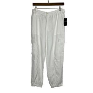 Lauren Ralph Lauren White Linen Cargo‎ Jogger Pants NWT Sz 12 Preppy Coastal